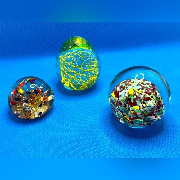 Other - Lot of 3 colorful glass paperweights, 3"x2.5", 2.5" & 2".
